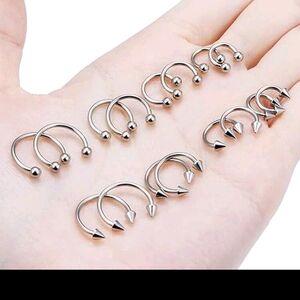 Hot Topic 8 Silver Hoop and Spike Earrings Set